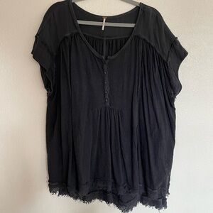 Free People Linen Cotton Black Flowy Blouse